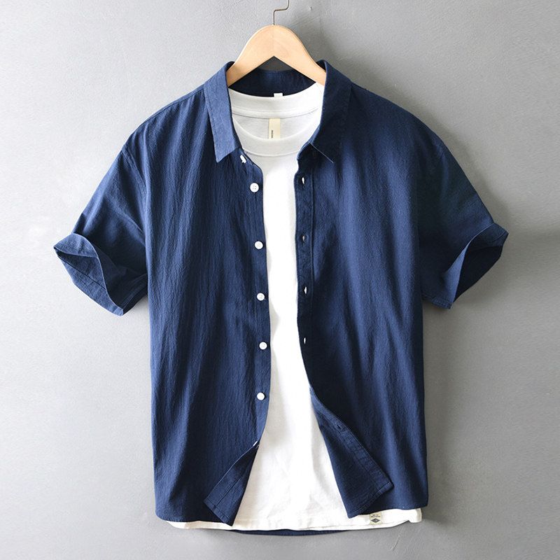 Summer Japan fashion Retro Simple Cotton and Linen Short sleeve Shirts Men's Casual All-matching Top Half Sleeve Linen Shirt Thin