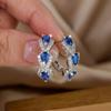 Elegant Copper Hoop Earrings For Women Blue Teardrop Cubic Zirconia Inlaid Delicate Fashion Jewelry