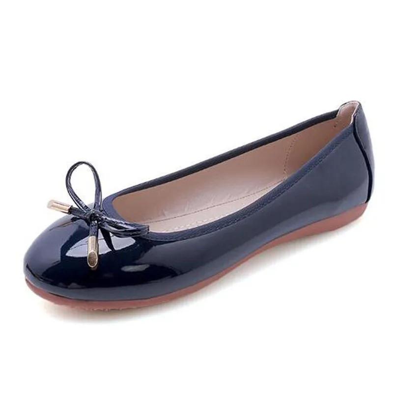 YAERNBig Size 42/43 Ladies Single Shoes Bowtie Flats Patent Leather Loafers Women Round Toe Roll-Up Shoes Woman Bridesmaid Flats