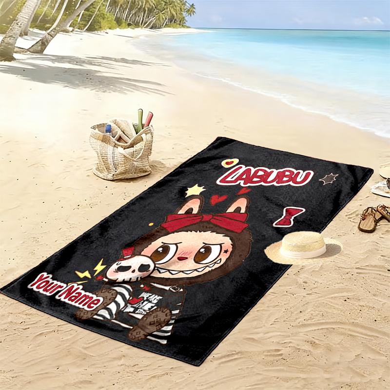 Custom NameLabubu Artwork Beach Towel Soft Microfiber Summer Towel Quick Dry Absorbent Towel for Beach Swimming Pool Travel