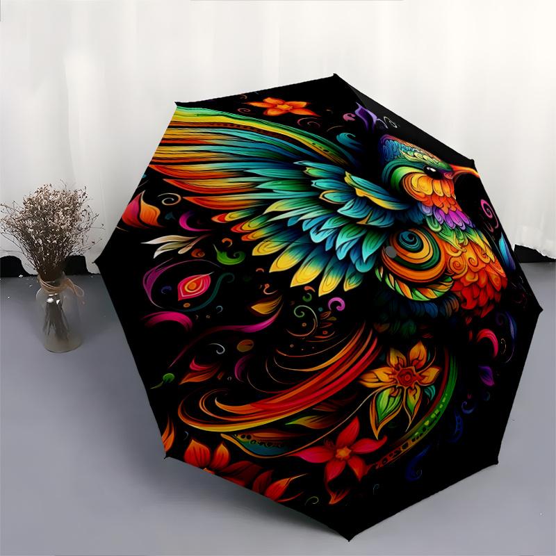 1pc Colorful Hummingbird Art Cartoon Umbrella, Portable 3-Fold Compact Umbrella, Suitable for Camping, Hiking and Travel, Ideal Easter Birthday G