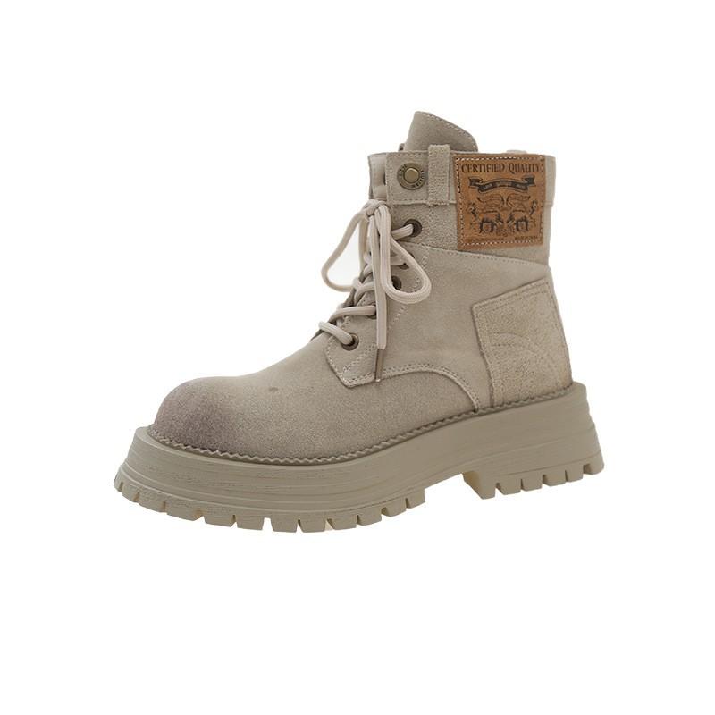 Thick-soled Martin Boots Women's Shoes 2025 Spring and Autumn New Non-slip Rhubarb Boots Women's British Height-increasing Outdoor Tooling Short Boots