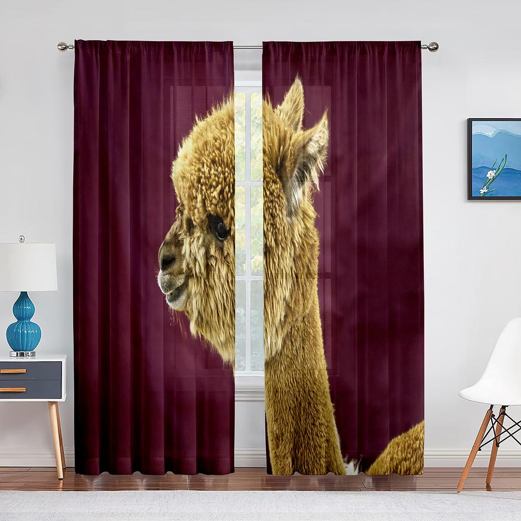 Cute Llama Alpaca Funny Animal Sheer Curtain for Living Room Voile Window Blinds Bedroom Tulle Drape Kitchen Curtains Decoration