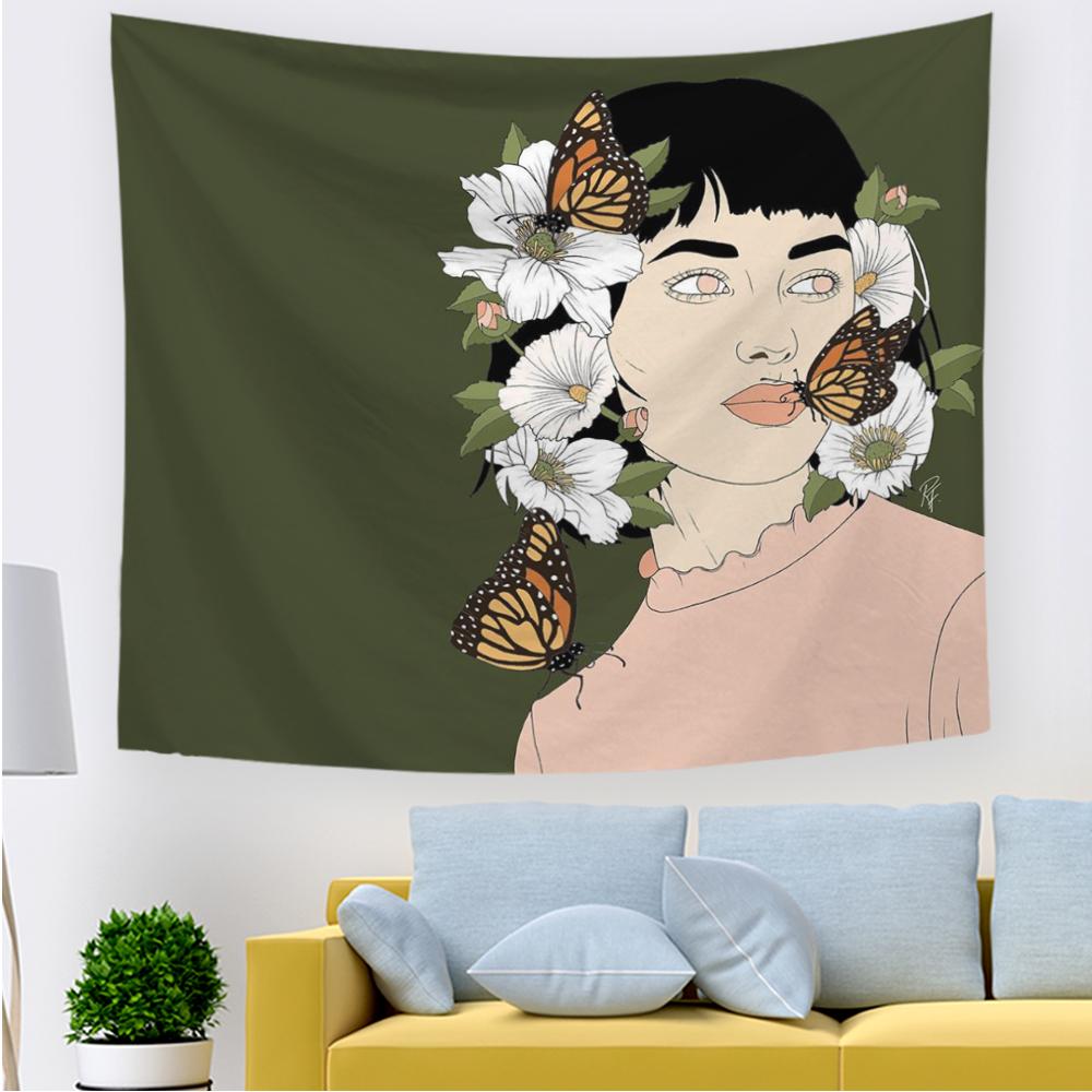 Home Decor Simple Ladies Tapestry With Flowers Cute Ladies Living Room Office Tapestry Tapestry tapiz