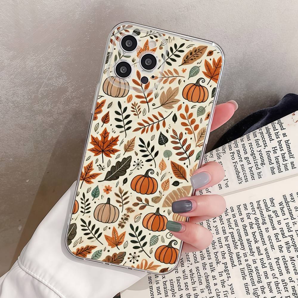 Autumn Leaves Pumpkin Clear Silicone Soft TPU Phone Case For iphone 17 16 15 14 Plus 13 12 Mini 11 Pro Max Shell Capa