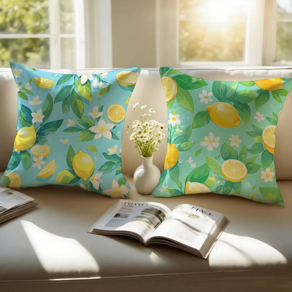 Refreshing Lemon - Floral Delight Pillow Case Anti-dustmite Pillowcase Invisible Zipper Silky Short Plush Sofa Cushion Cover