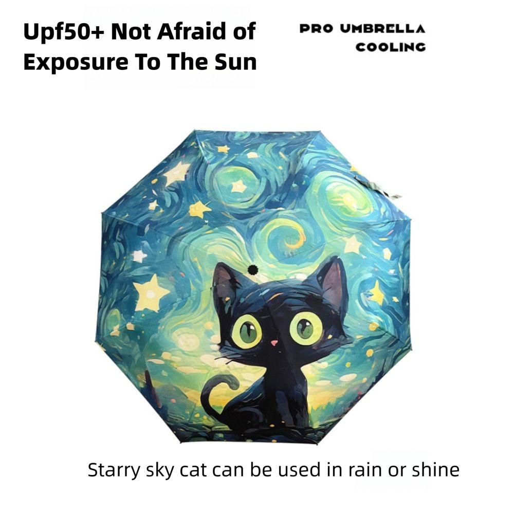 Cute Windproof Windproof Umbrella Cartoon Cat Professional Automatic Folding Umbrella Rainproof Shade Sun Umbrella Rainy Day
