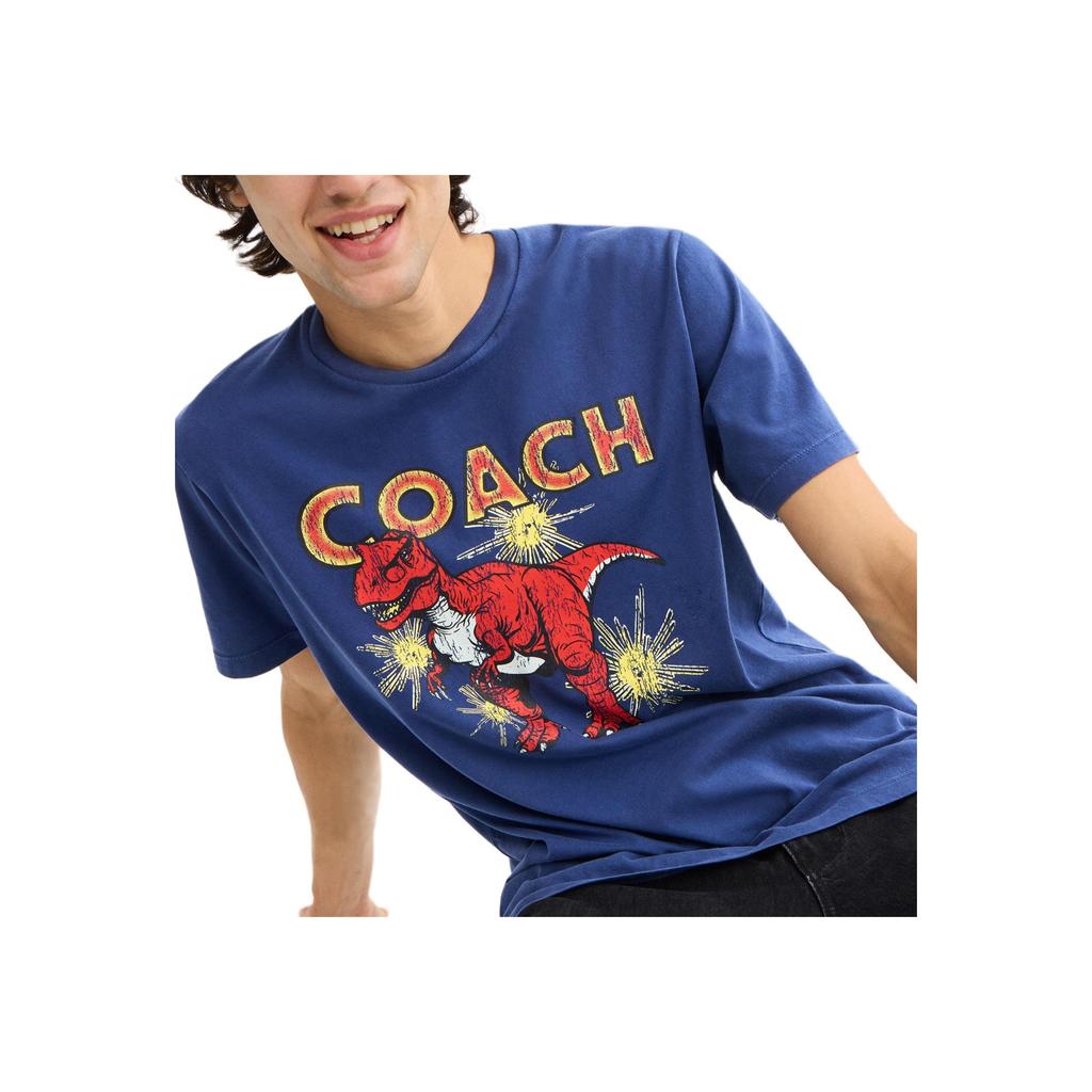 Coach FW25 Washed Cotton Dinosaur Print Crew Neck Short Sleeve T-Shirt Men Tops CCV60-P0R