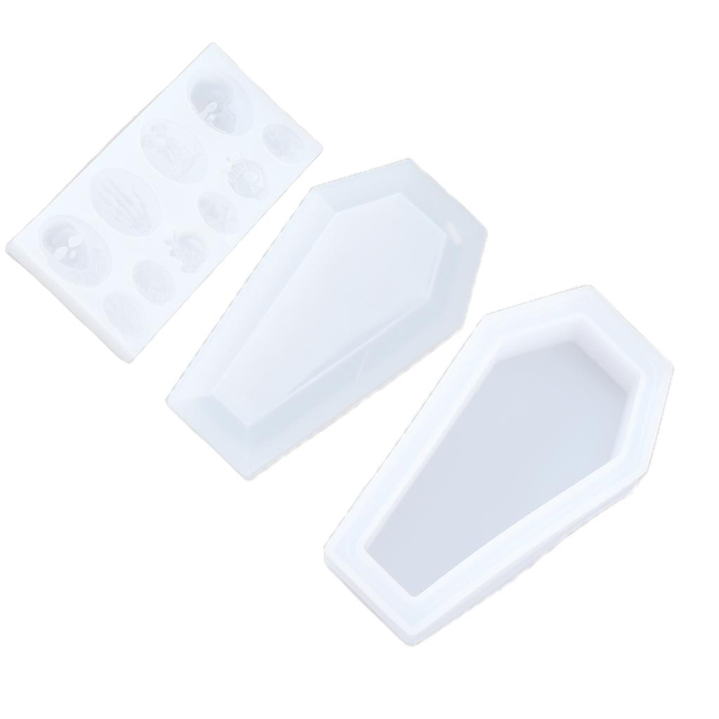 3Pcs Halloween Silicone Mold Skeleton Coffin Shape Wide Application Resilient Halloween Fondant Molds