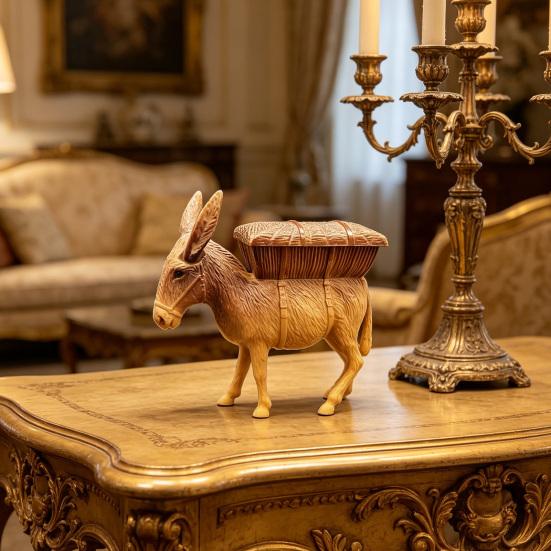 Donkey Ornament Resin Decorative Figurine with Imitation Wood Texture Storage Basket Jewelry Small Items Desktop Storage Decoration
