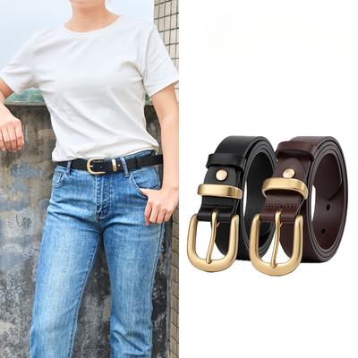 Echtledergürtel für Damen Messingschnalle für Damen Schlicht und modisch Vielseitiger Business-Oberledergürtel High-End-Feeling