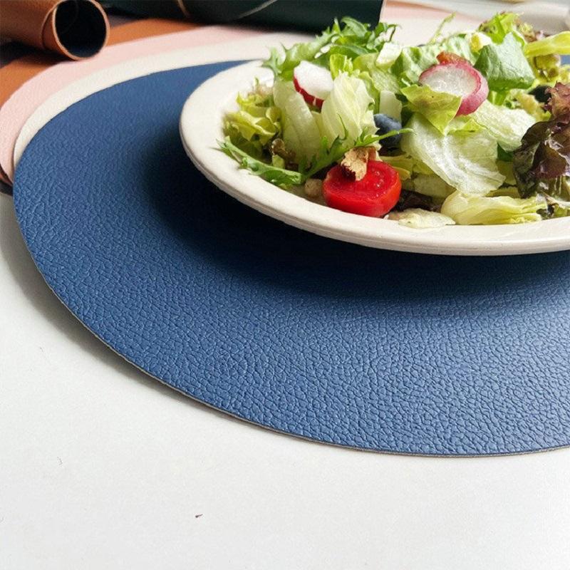 1/2/6PCS Placemat Nordic Elliptical Double-sided Tableware Pad Placemat PU Leather Table Mat Heat Insulation Disc Placemat Pink