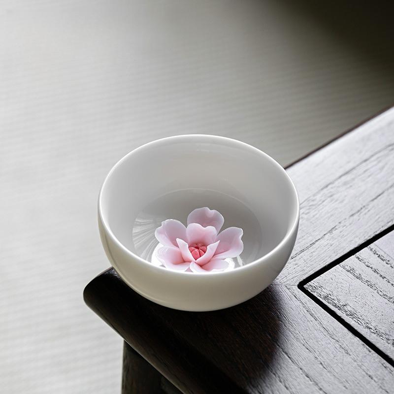 

Suet jade porcelain handmade pinched flower cup white porcelain master cupteacup girls single cup ceramic ladies kung fu tea set 200ml