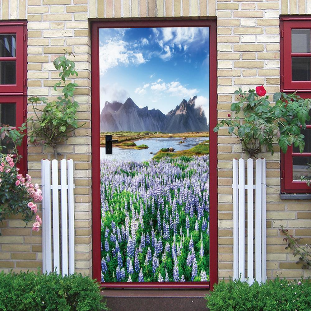 Nature Scenery Door Decal 3D Removable Vinyl Sticker, Adhesive Forest Pathway Wallpaper for Bedroom Entryway