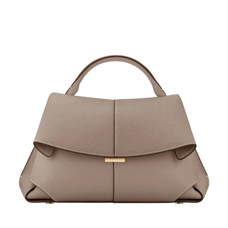 Borsa da Donna Pieghettata in Pelle di Primo Strato Borsa Sorridente Design di Marca Trendy Stile Francese Nuova