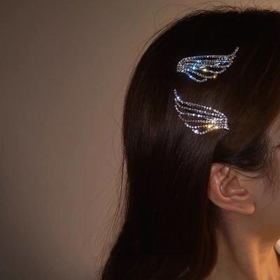 Fashionable Shiny Angel Wings Hairpins Rhinestone Silver Color Metal Hair Clips Women's Hair Ornaments