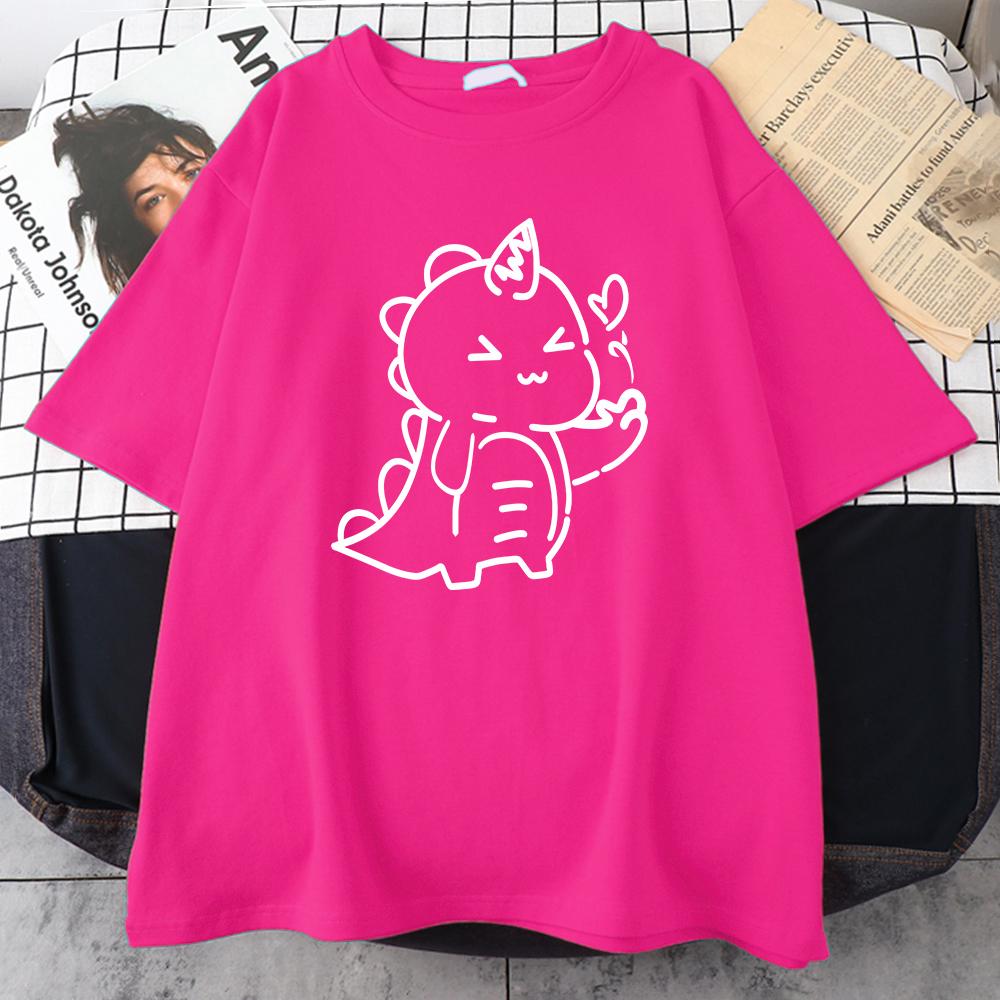Love Cartoon Little Dinosaur Pattern Women T Shirt Street Casual Plus Size Tops Cotton Fashion Tee Summer Hip Hop Short Sleeve