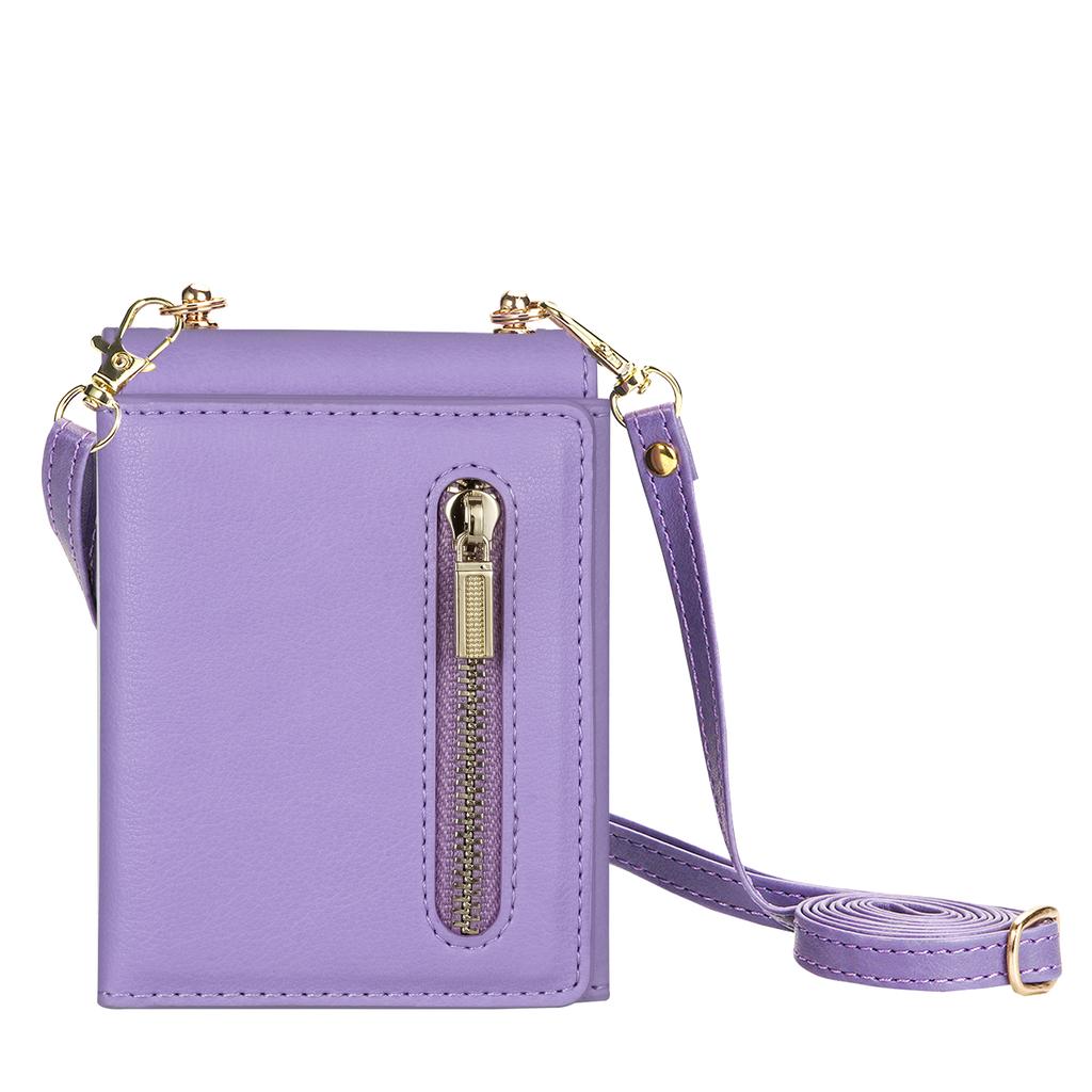 Crossbody Lanyard Leather Wallet Case for Samsung Galaxy Z Flip 7 FE 6 5 4 3 5G Flip6 Flip7 Metal Zipper Card Holder Phone Cover