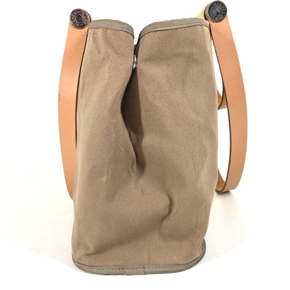 HERMES Bicolor Kabak Elan PM Shoulder Bag Tote Bag Leather/Canvas Beige/yellow