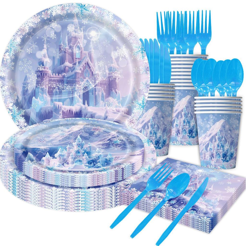 New Ice and Snow Queen Party Tableware: Plates, Napkins, Cups, and Tablecloths for Birthday Decorations