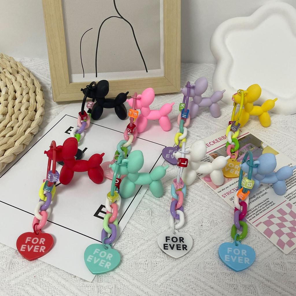 Balloon Dog Car Key Chain Pendant Internet Celebrity Love Accessories Bag Hanging Decoration Girl's Small Gift