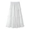 Women's White Jacquard Polka Dot Ruffle Midi Skirt - Summer 2025 A-line Umbrella Design