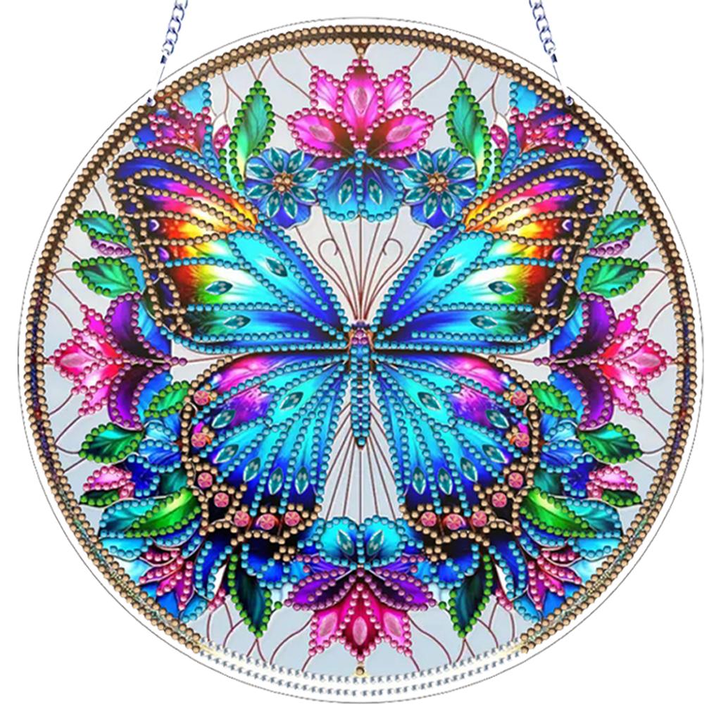 Blume DIY 2D Flache Acryl Diamantmalerei Ornamente Doppelseitiger Diamant 24cm Diamantkunst Anhänger für Erwachsene Fenster Wanddeko