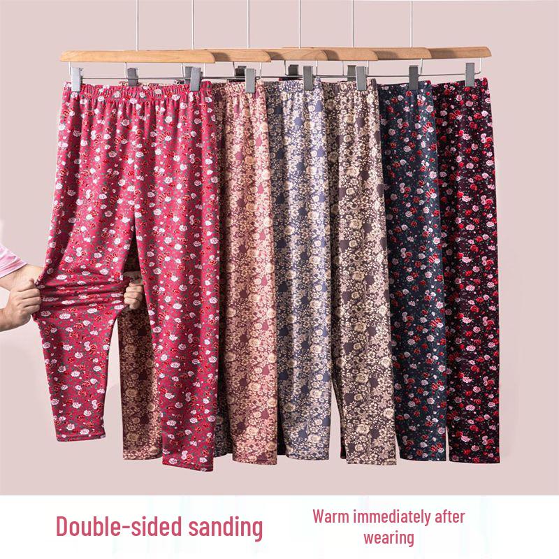 Thermal Fleece High-Waist Warm Pants for Women - Elastic Autumn Inner Layer for Middle-Aged & Elderly