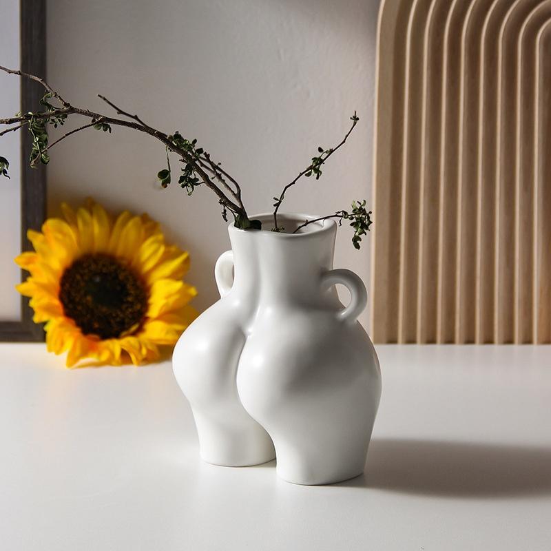 Nordic Human Body Shape Creative Ceramic Vase for Dried Flowers Home Decor Modern and Simple Design 14CM