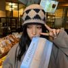 Women's Winter Cold Hat Rhombus Pattern Shows the Face Small Knitted Wool Hat New Fashion Warm Ear Protection Bucket Fisherman Hat