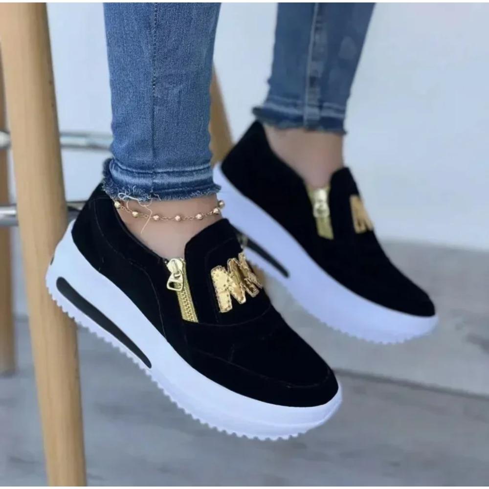 Women Autumn Sneakers Casual Double M Printed Side Zipper Platform Shoes Ladies Vulcanized Shoes Zapatillas De Mujer Women Shoes