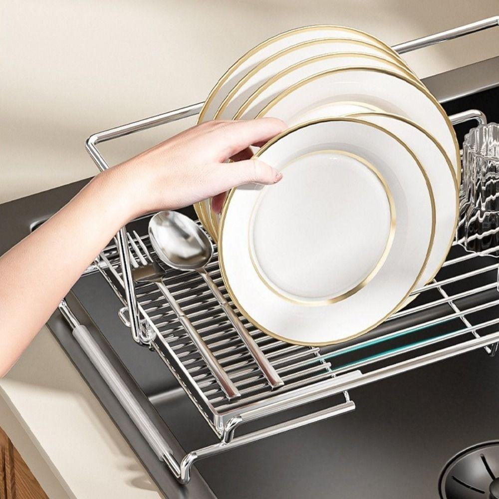 Non-Slip Sink Drain Basket Adjustable Dish Drying Rack Durable Telescopic Dish Rack Basin