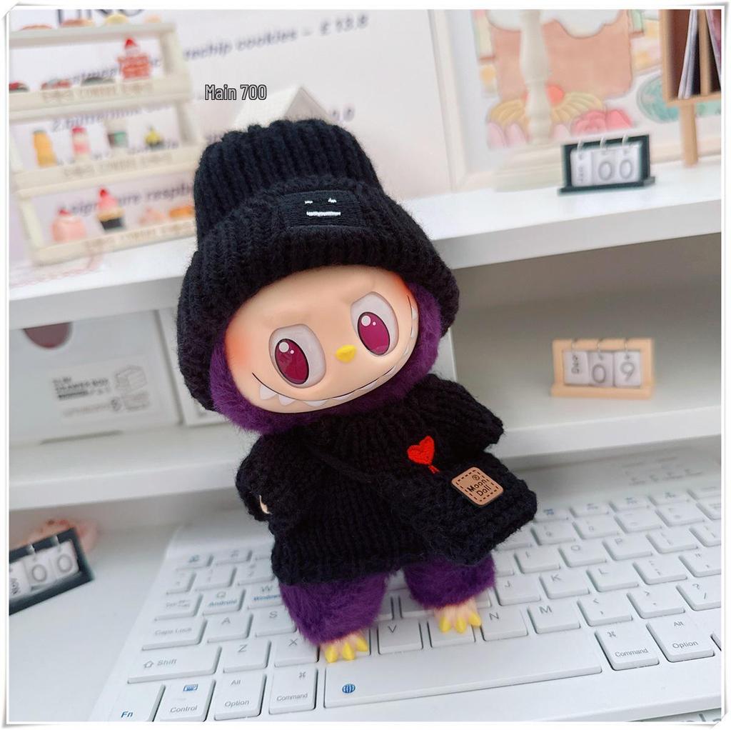 17cm Labubu Doll Clothes Set: Heart Sweater, Hat, Crossbody Bag - First & Second Generation.