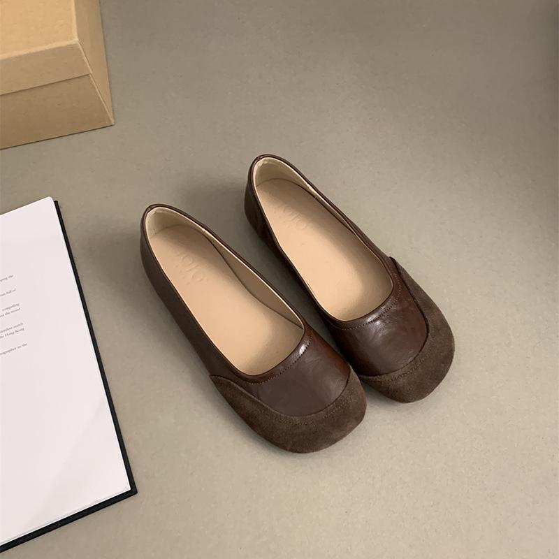 Retro round head shallow mouth single shoes women's spring and autumn new Korean version French evening breeze flat bottom one pedal casual Doudou sh