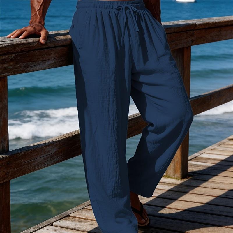 Men's Loose Jogging Pants, Woven Linen Solid Straight Leg Pants