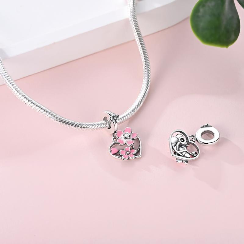 Rotatable Cherry Blossom Charms Bead Copper Dangle Pendant Fit Bangle Bracelet Necklace Diy Jewelry