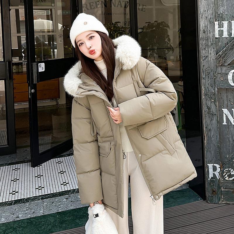 New medium and long cotton-padded clothes women's clothing waist down cotton clothes big fur collar jacket women
