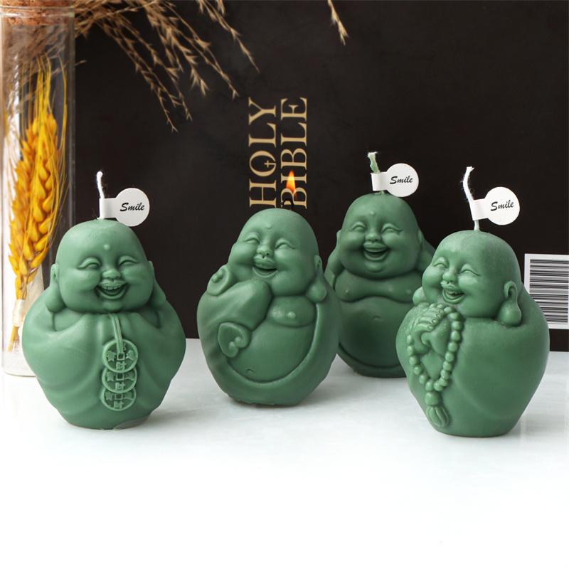 3D Maitreya Buddha Statu Silicone Candle Mold DIY Buddhist Monk Shape Handmade Laughing Buddha Plaster Candle Making Mould Craft