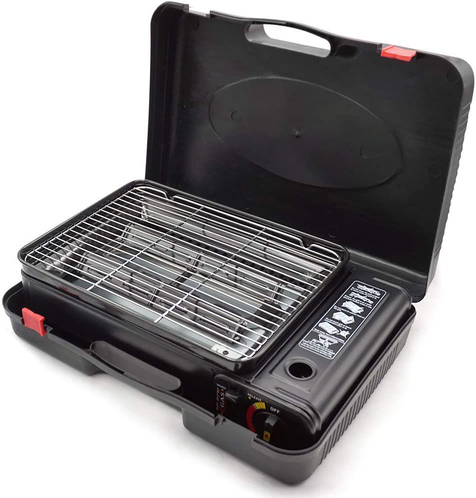 Portable Outdoor Smokeless Gas Grill for Camping and Barbecue with Cassette Gas Stove and Meat Rack