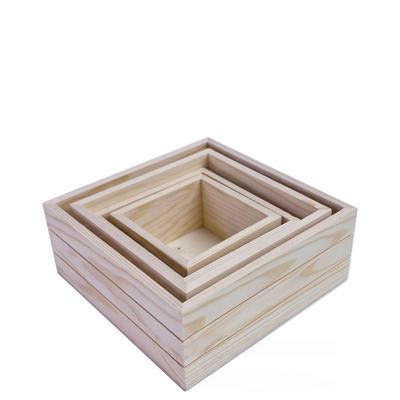 Solid Wood Square Lidless Storage Box - Multipurpose Wedding Party Favor, Single Layer.
