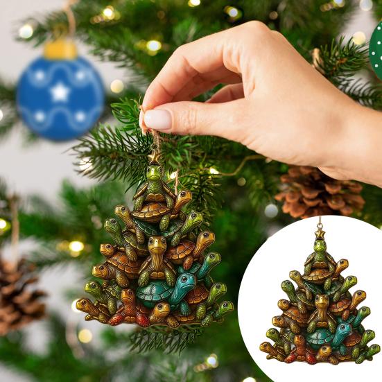 1/2/3Pcs Christmas Pendant Sea Turtle Shape Acrylic Bright Color Hanging Ornament with Lanyard Holiday Decor