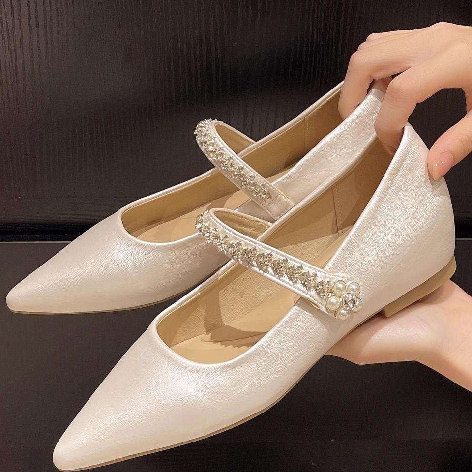Fashion Sexy Pointed Toe Rhinestones Women Mary Janes Luxury Designer Low Heel All Match Casual Single Shoes Fashion Lady Pumps