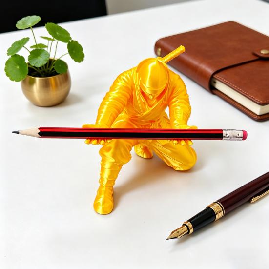 Portalápices Ninja Decoración de Escritorio Portalápices Ninja Arrodillado Soporte para Bolígrafos Impreso en 3D Genial Regalo para Adolescentes Niños Adultos Accesorio de Escritorio de Oficina