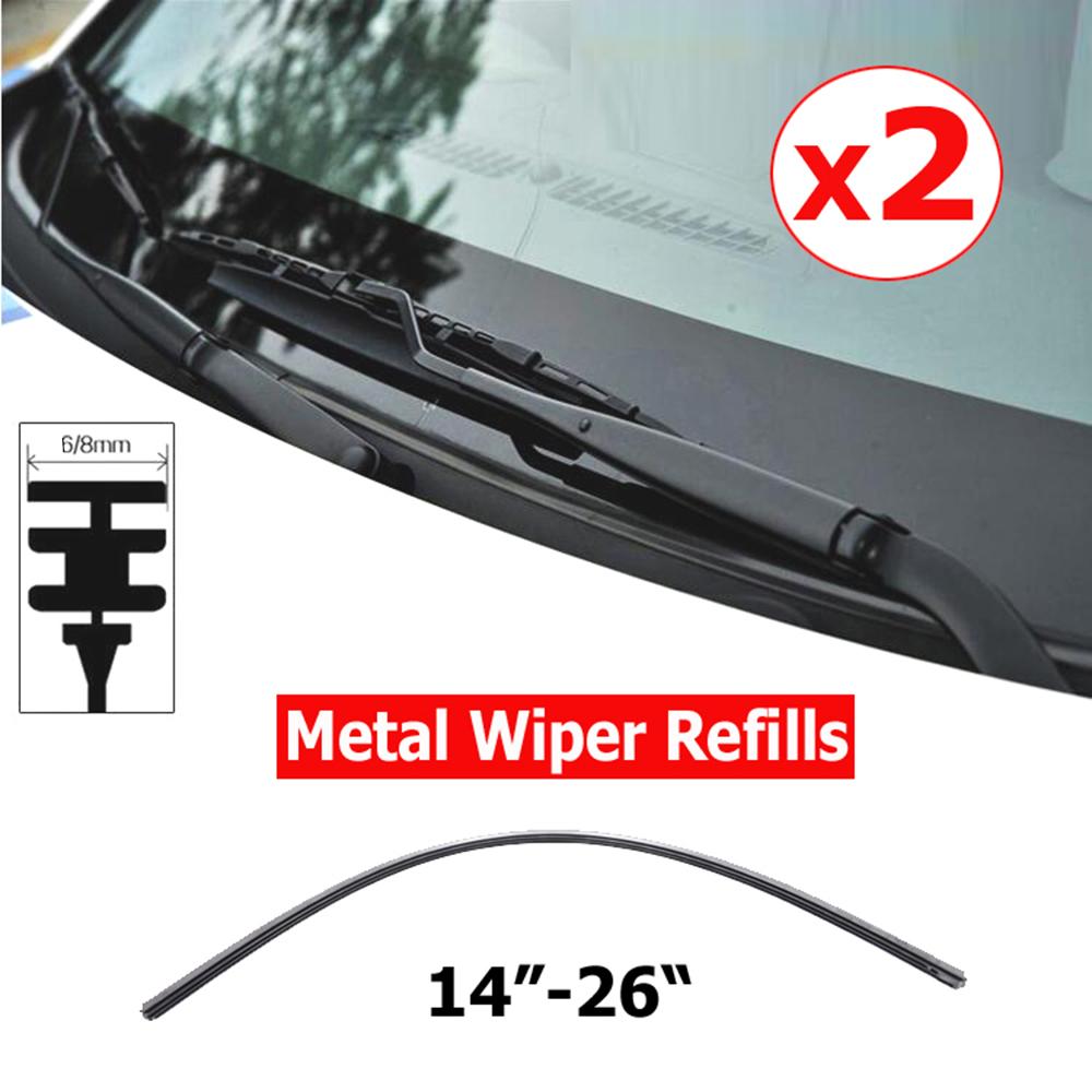 2Pc No Cutting Car Metal Wiper Blade Refill 6mm 14" 16" 22" 24" 26" Windshield Windscreen Wiper Refills Replacement Rubber Wipers Blades 3