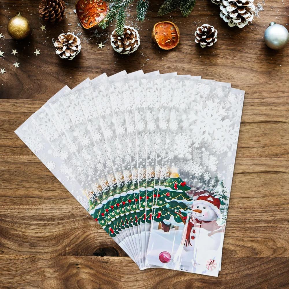 50/100Pcs Snowman Snowflake Pattern Christmas Snowman Cookie Bags Candy Packaging Bags  Home Use