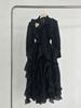 Pleated Designer Cake Skirt Dress with Ruffle and Belted Waist