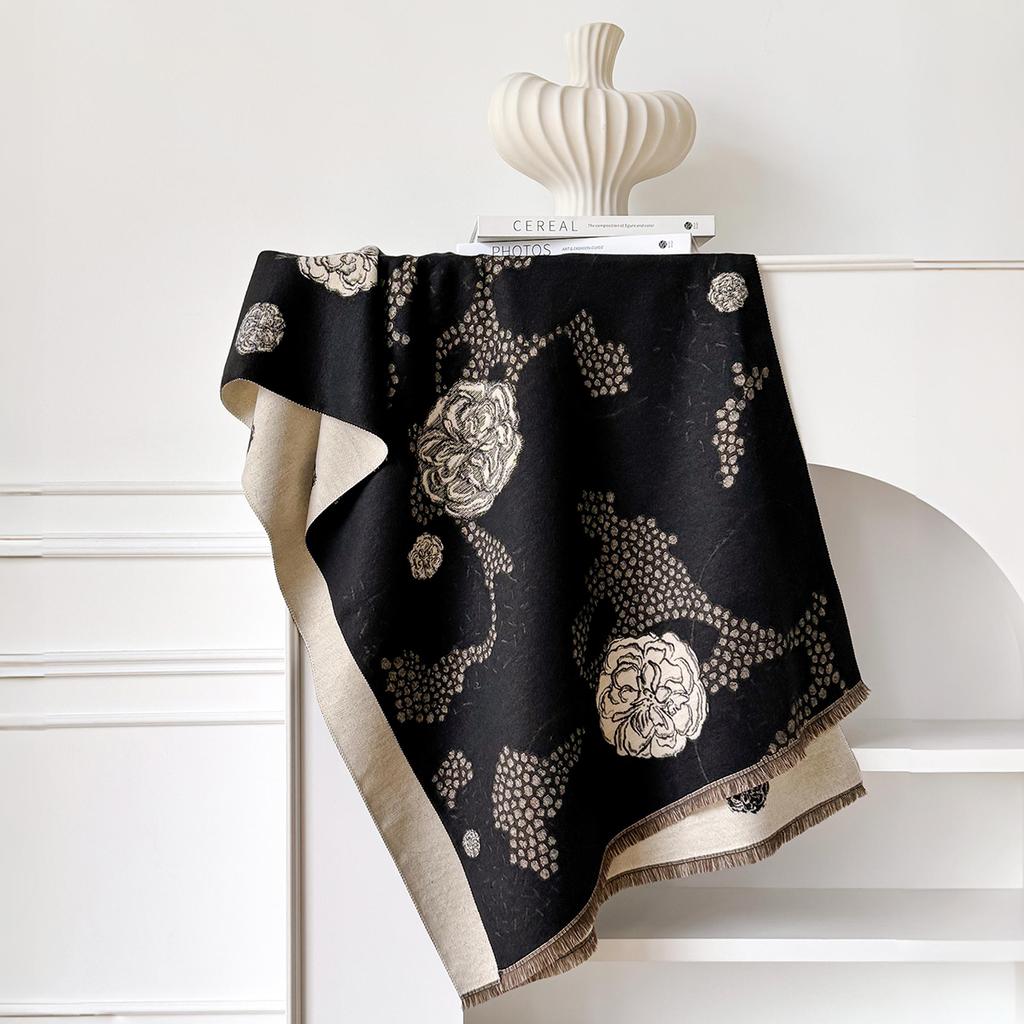 Damen Winter Faux Kaschmir Schal Dick Warm Gemustert Blume Tierdruck Reise Decke Mode Luxuriöses Accessoire