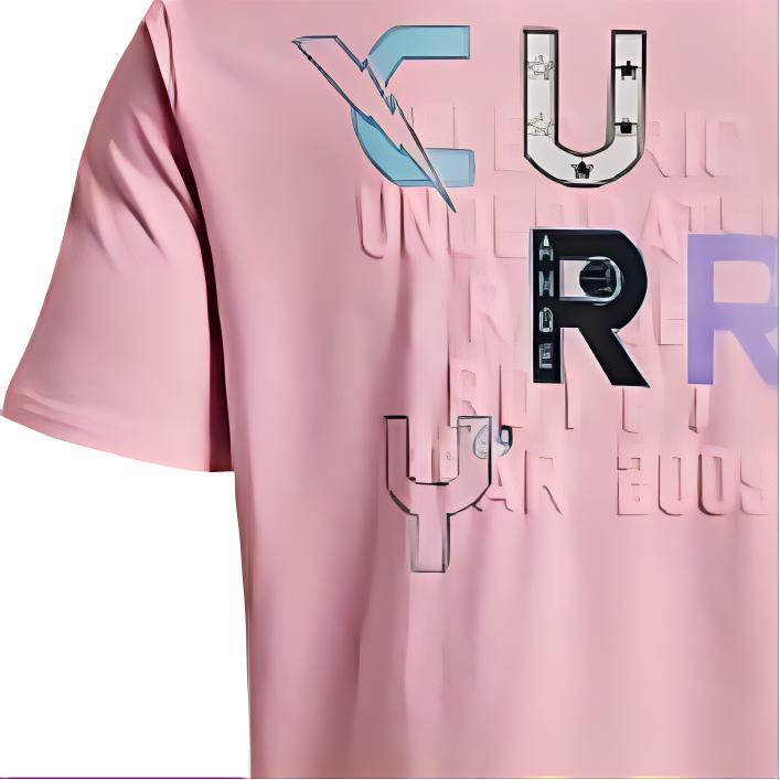 Under Armour Letter Print Sports American Vintage Short Sleeve T-Shirt Men Tops Pink 1376807-676