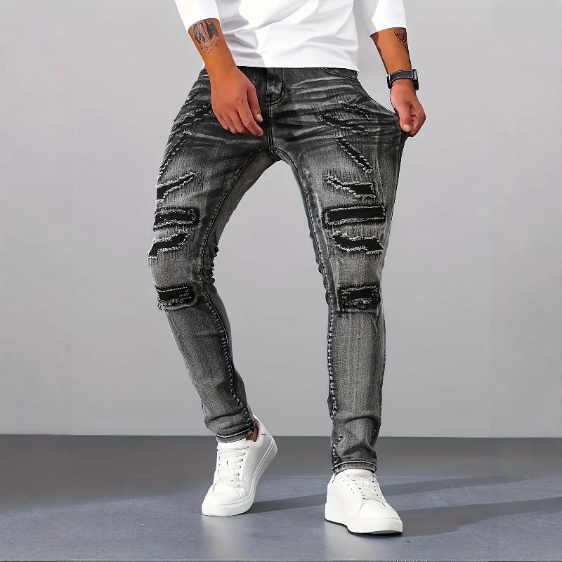 Men's Skinny Fit Gray Stretch Denim Jeans Long Pants Casual Pants Casual Everyday Outfit