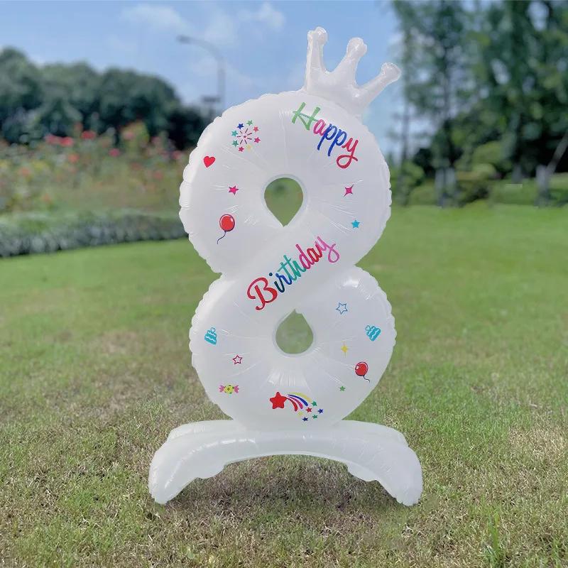 Birthday Number Balloon White Standing 32 Inch Happy Birthday Printed Aluminum Film Birthday Party Crown Balloon